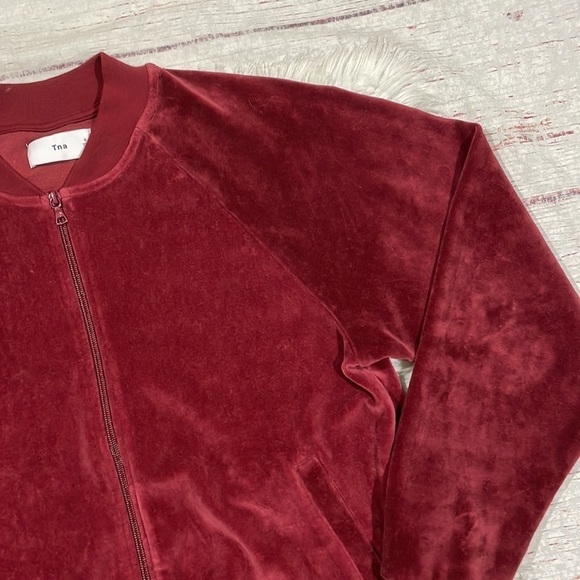 Aritzia TNA Red Velour Zip Front Track Jacket - Picture 9 of 11